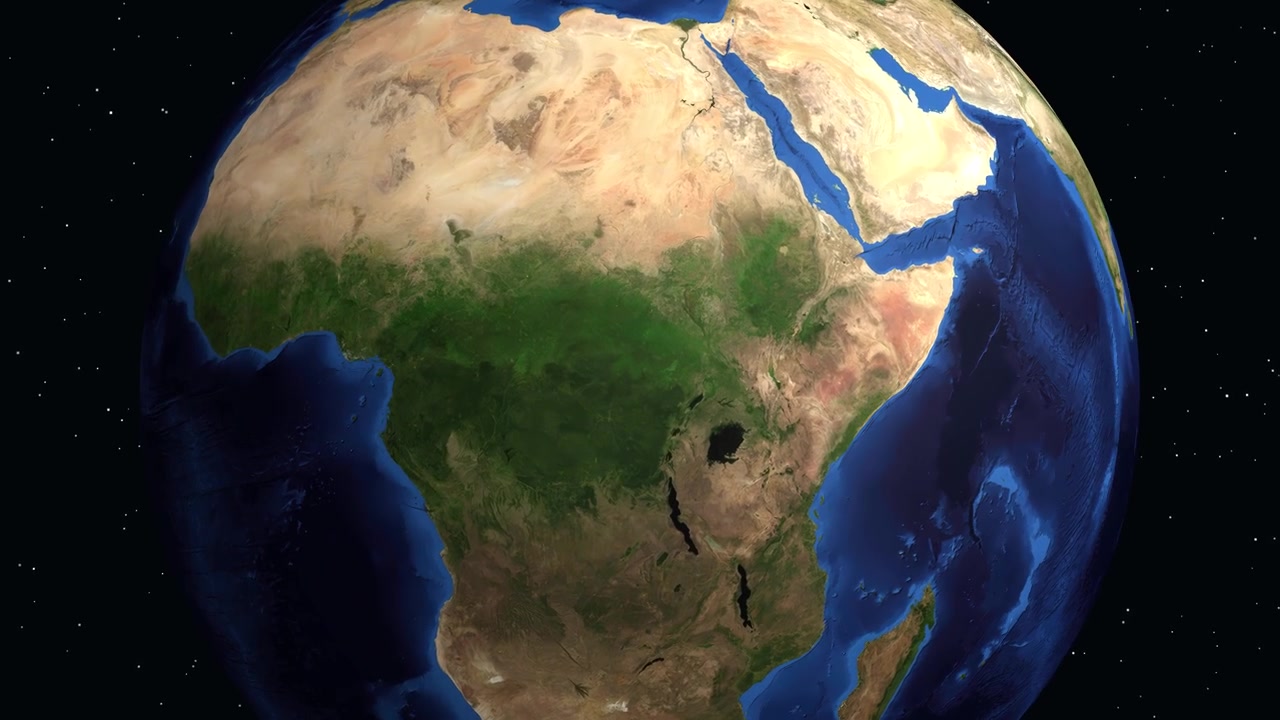 Un'animazione digitale ingrandisce dallo spazio profondo sul continente africano, individuando Yaoundé, Camerun