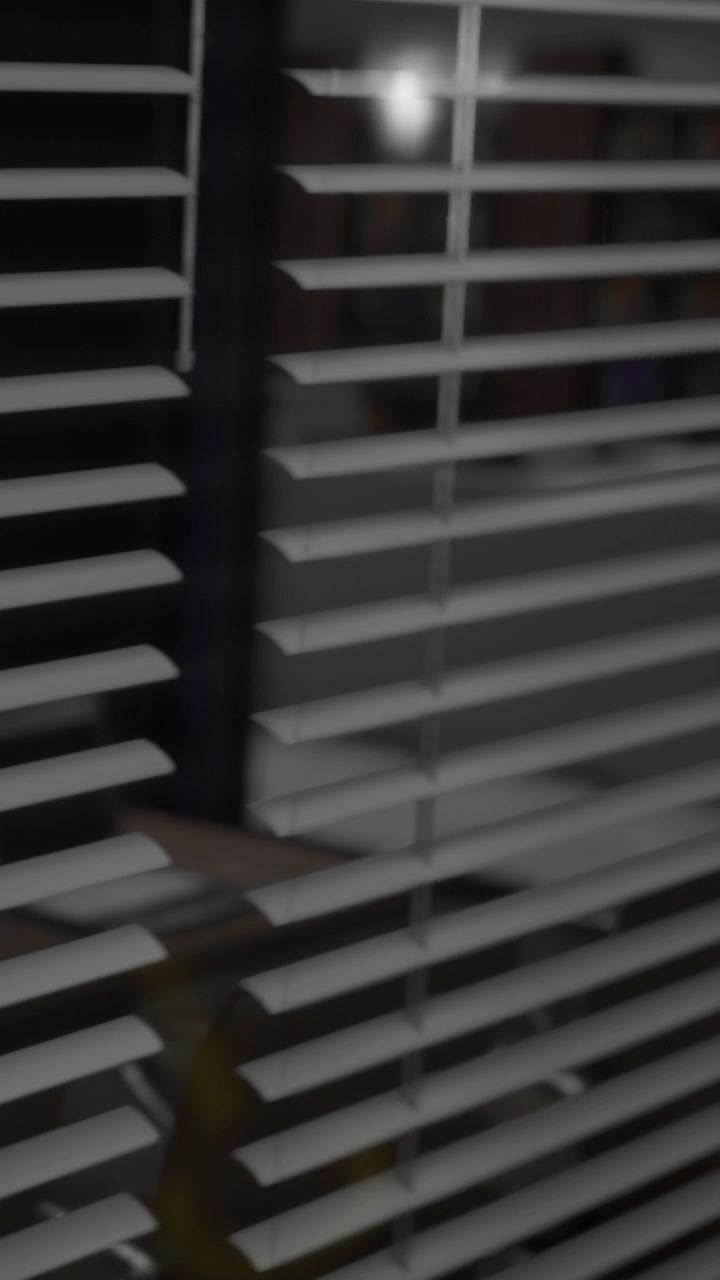 Light filtering through window blinds in a room during late afternoon hours