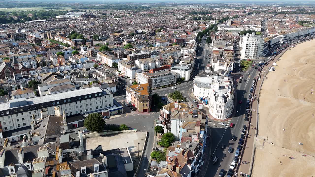 이스트보른 서섹스, 영국, 드론, 공중 4k 영상, 도시와 해변