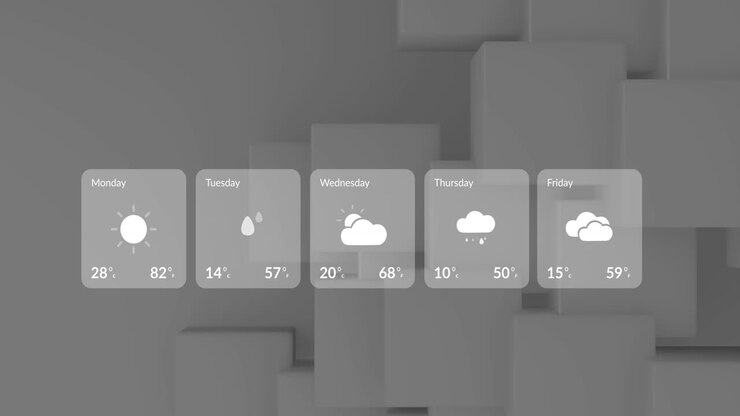 Animation af vejrskærme og databehandling over grå baggrund