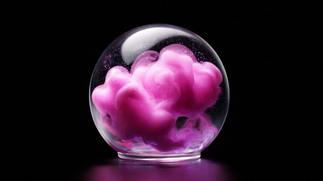 A Mesmerizing Transformation of Colorful Nebula-Like Swirls Emanating from a Crystal Sphere, Capturing the Beauty of Churning Pink and Purple Hues Against a Dark Background