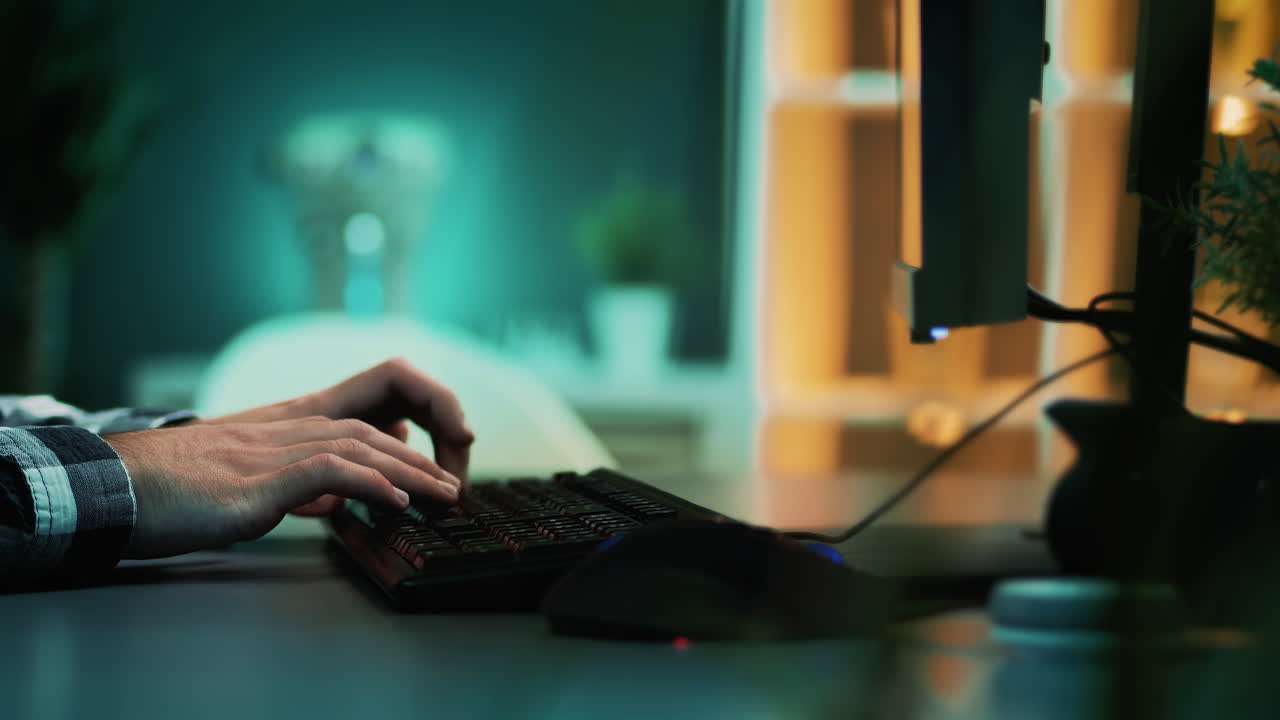 Male hands typing on computer keyboard