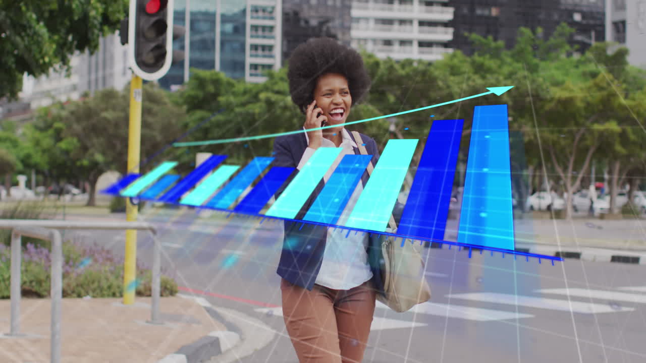 animación de estadísticas y datos comerciales sobre mujeres afroamericanas que usan teléfonos inteligentes.