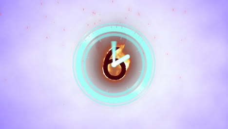 animation of rising particles over number 6 in flames, on lilac background