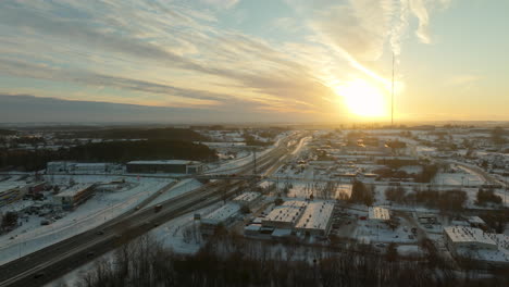 Golden-Sky-Sunset-Illuminated-Dabrowa-City-During-Winter-In-Gdynia,-Poland