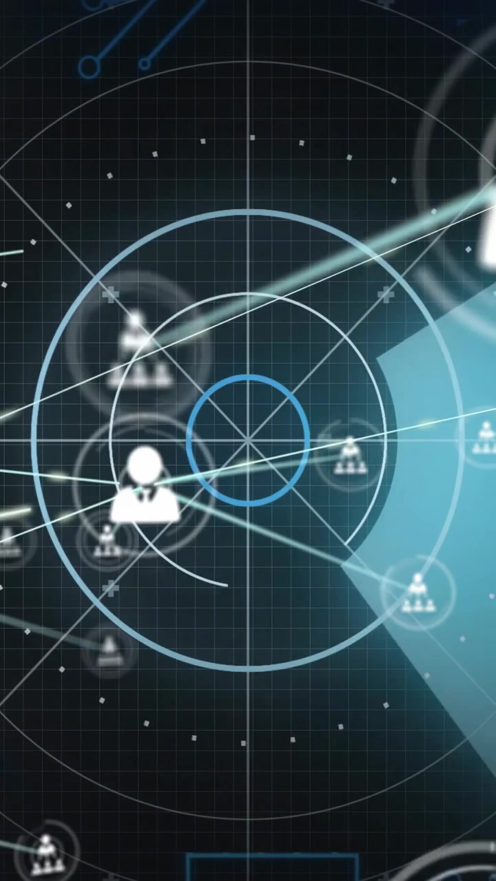 Icona avatar utente centrale che reagisce a una scansione settoriale pulsante e collega nodi per la mappatura radar tecnologica