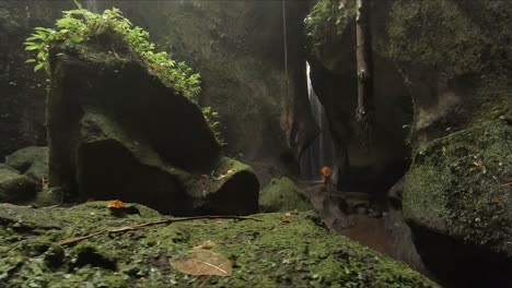 un estrecho cañón rocoso que conduce a una cascada