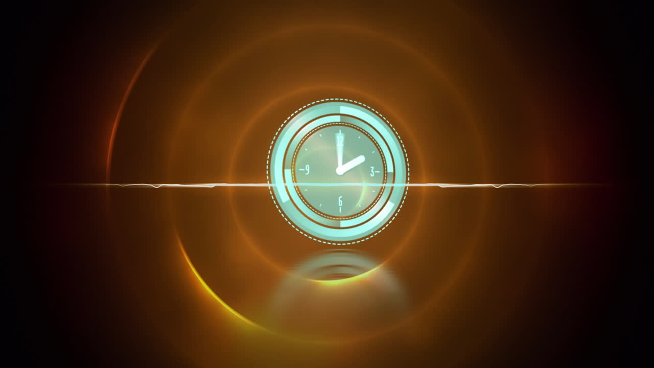Animation af ur, der bevæger sig hurtigt, over gule cirkler