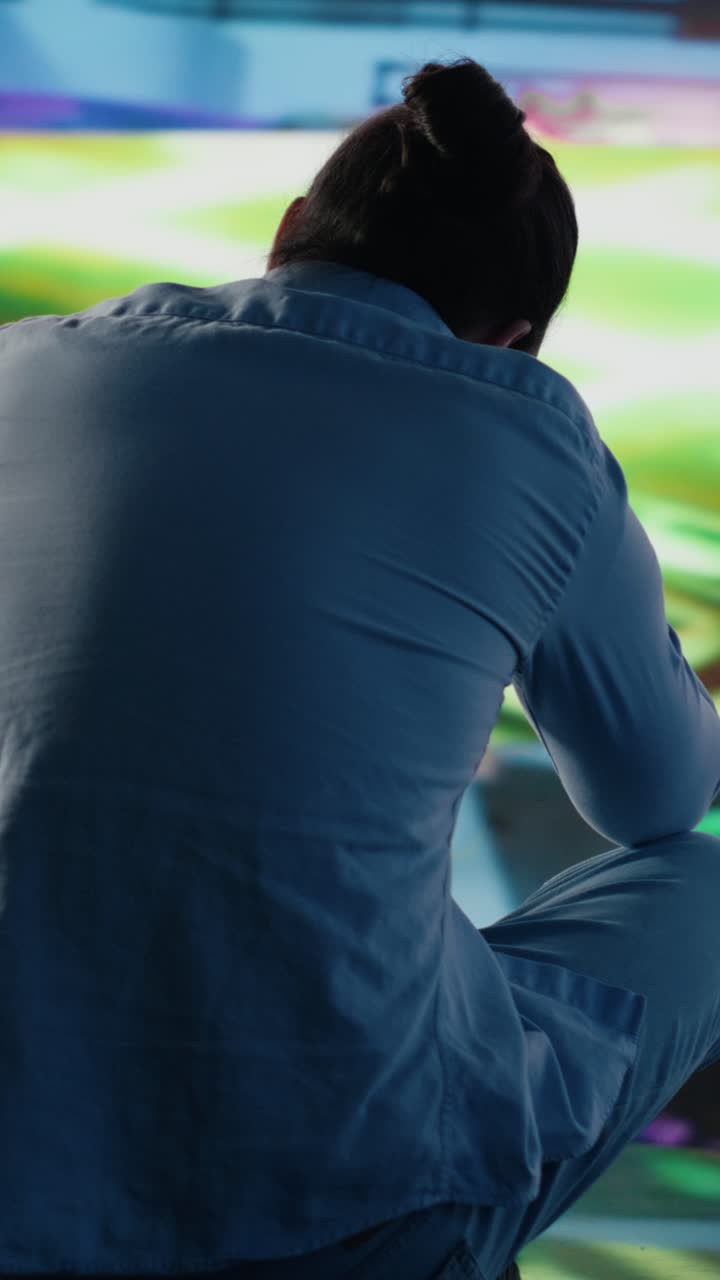 Vertical Video Visibly affected guy suffers from social anxiety due to excessive information