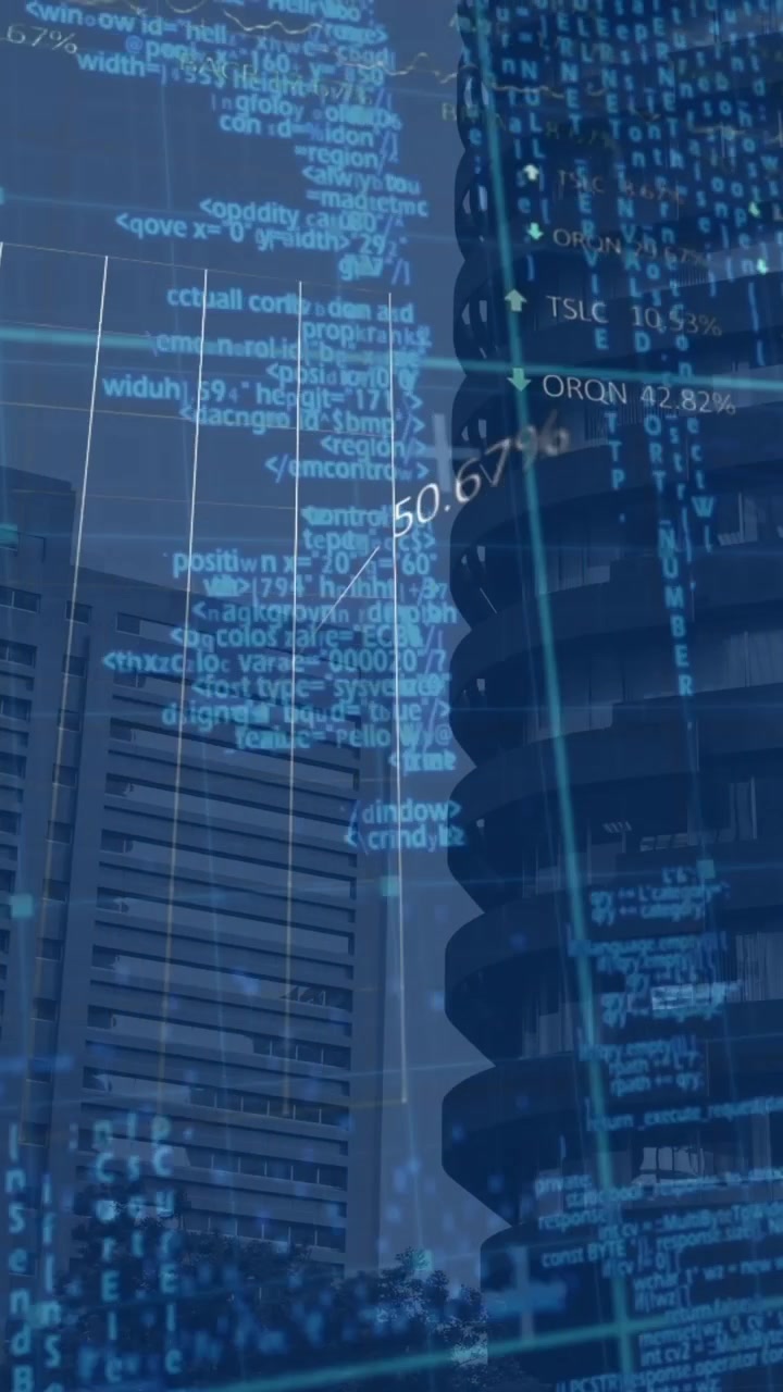 Animation of data processing over cityscape
