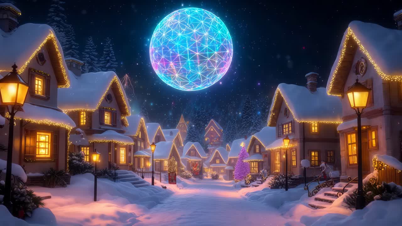 волшебная рождественская деревня ночью