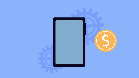 comercio de bitcoin con animación de teléfono inteligente