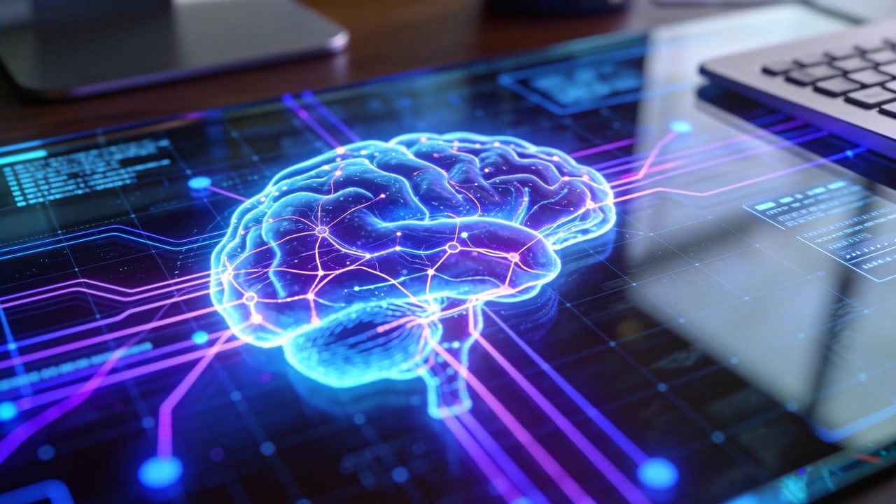 Projecting neon holo brain lighting circuits on tablet after startup for analysis with laptop UI