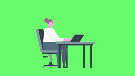 estilo plano gráficos empresario personaje trabajo desde el ordenador portátil lugar de trabajo aislado animación