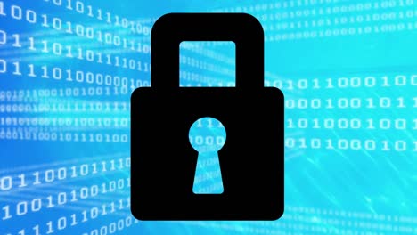 Animation of binary coding and padlock over blue background
