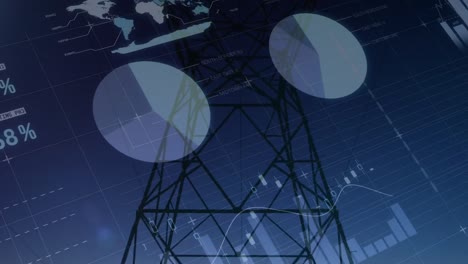 animation of financial data processing over high voltage lines