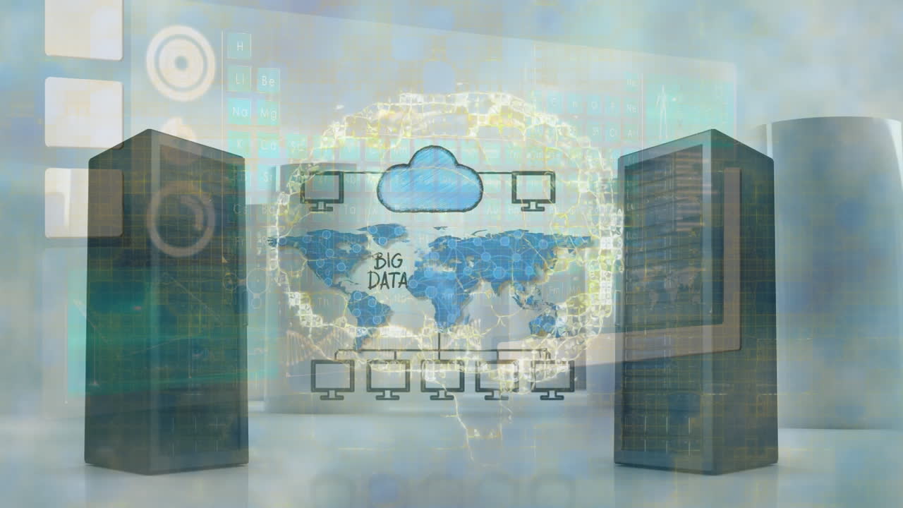 animación de la red de conexiones a través de servidores y datos diversos