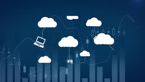 Animation-Von-Wolken-Mit-Symbolen-über-Dem-Diagramm