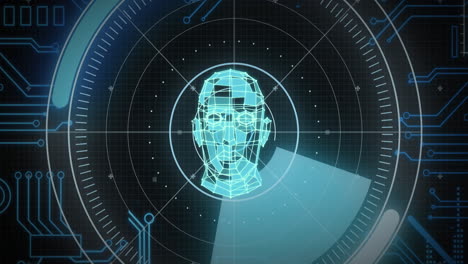 animación del procesamiento de datos sobre el cerebro humano y la placa de circuitos