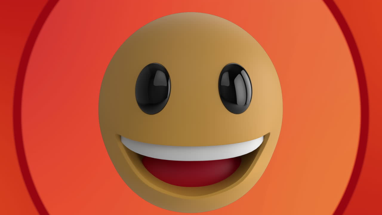 animación de un emoji sonriente en círculos anaranjados en el fondo
