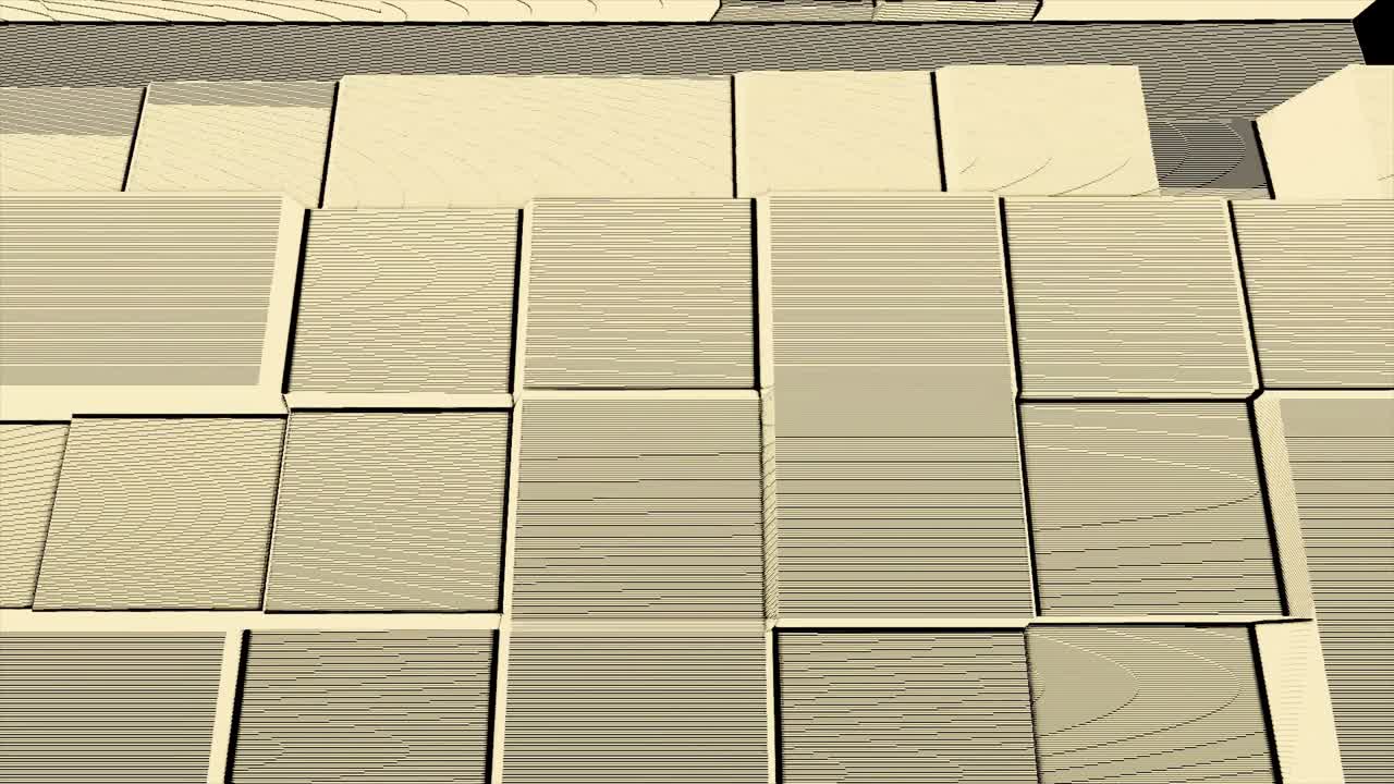 bloque de estilo discoteca retro con líneas y ruido movimiento fondo amarillo y blanco. cubos 3d abstractos moviéndose arriba y abajo animación. bucle sin costuras