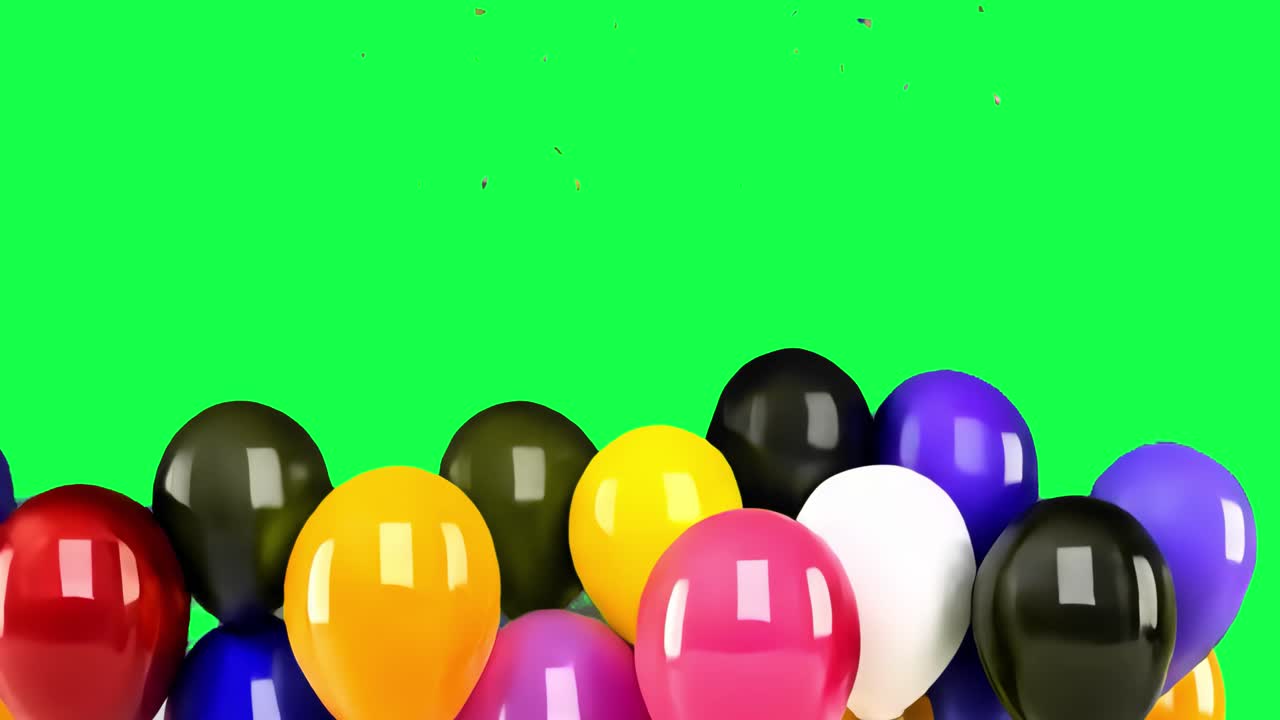 Colorful balloons with green background transparent 4K video, green screen