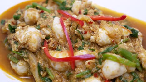 Close-up-Footage-of-Thai-Styled-Chill-Curry-Crab,-Aromatic-and-Spicy-Dish