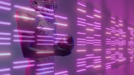 animation of neon lines over american football player on neon background