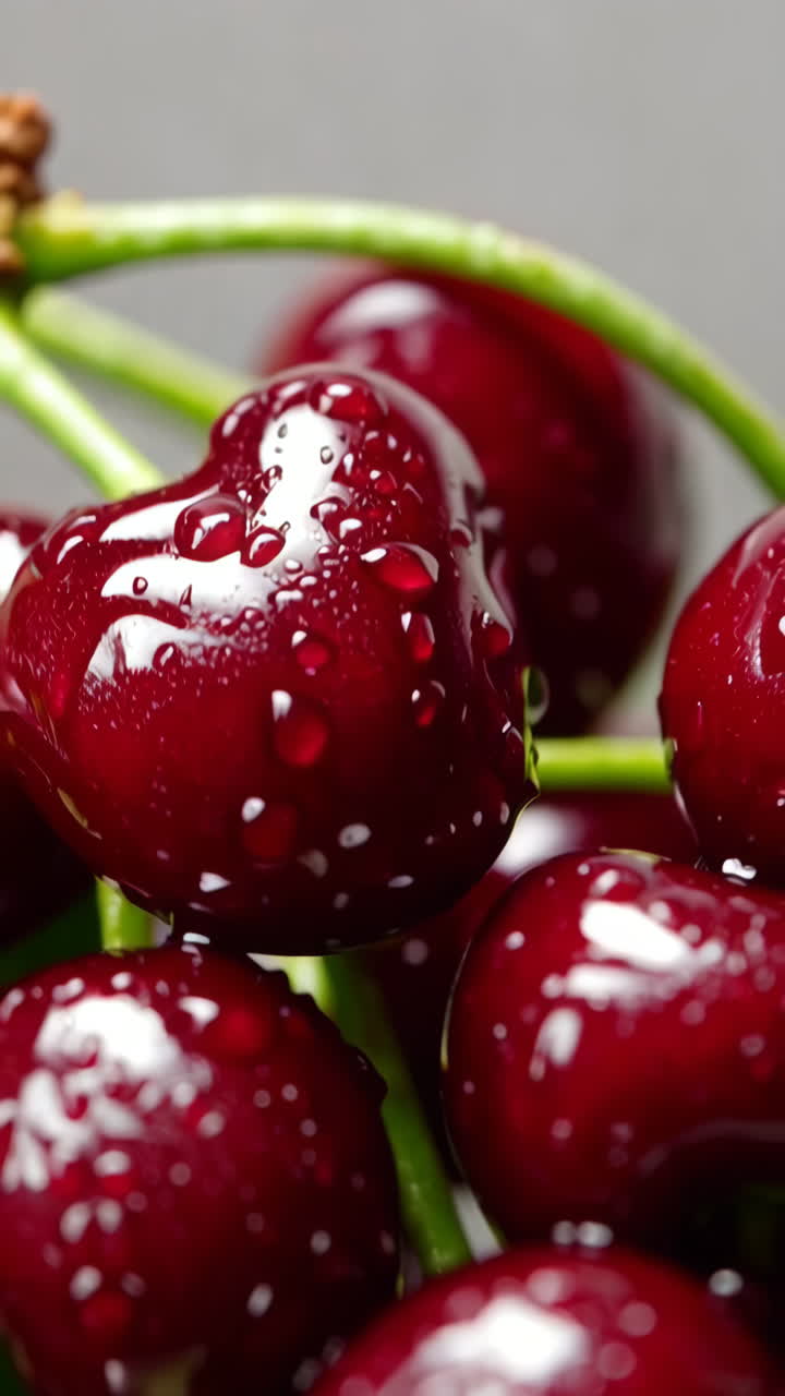 Close-up of Fresh Wet Cherries