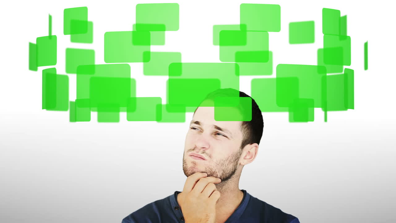 pantallas alrededor de un hombre deprimido