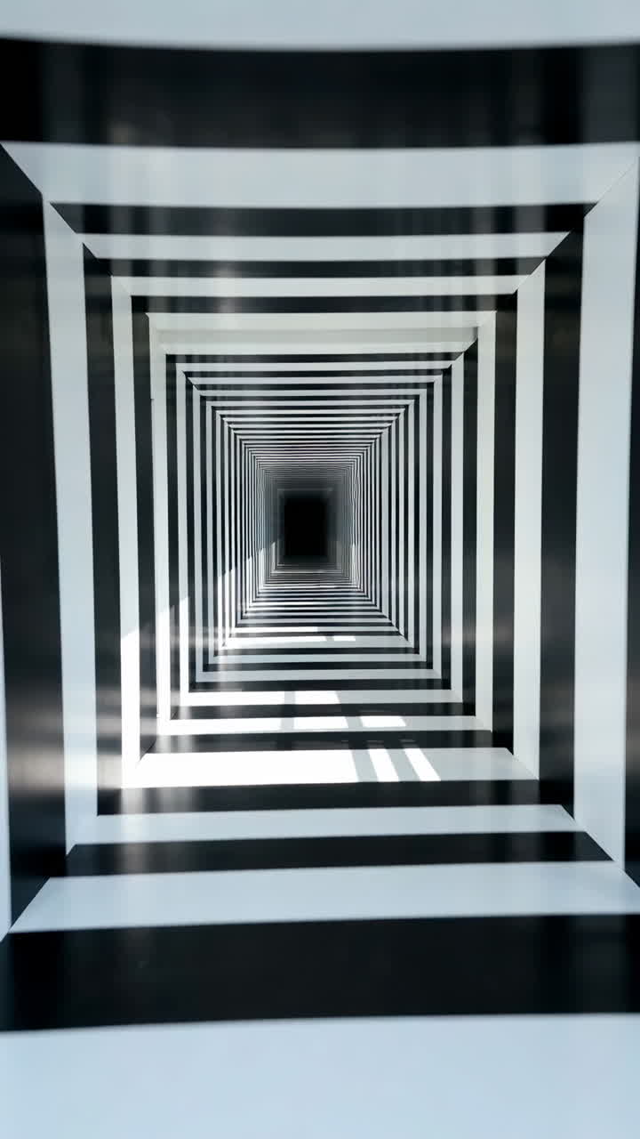 Black and White Striped Optical Illusion Tunnel