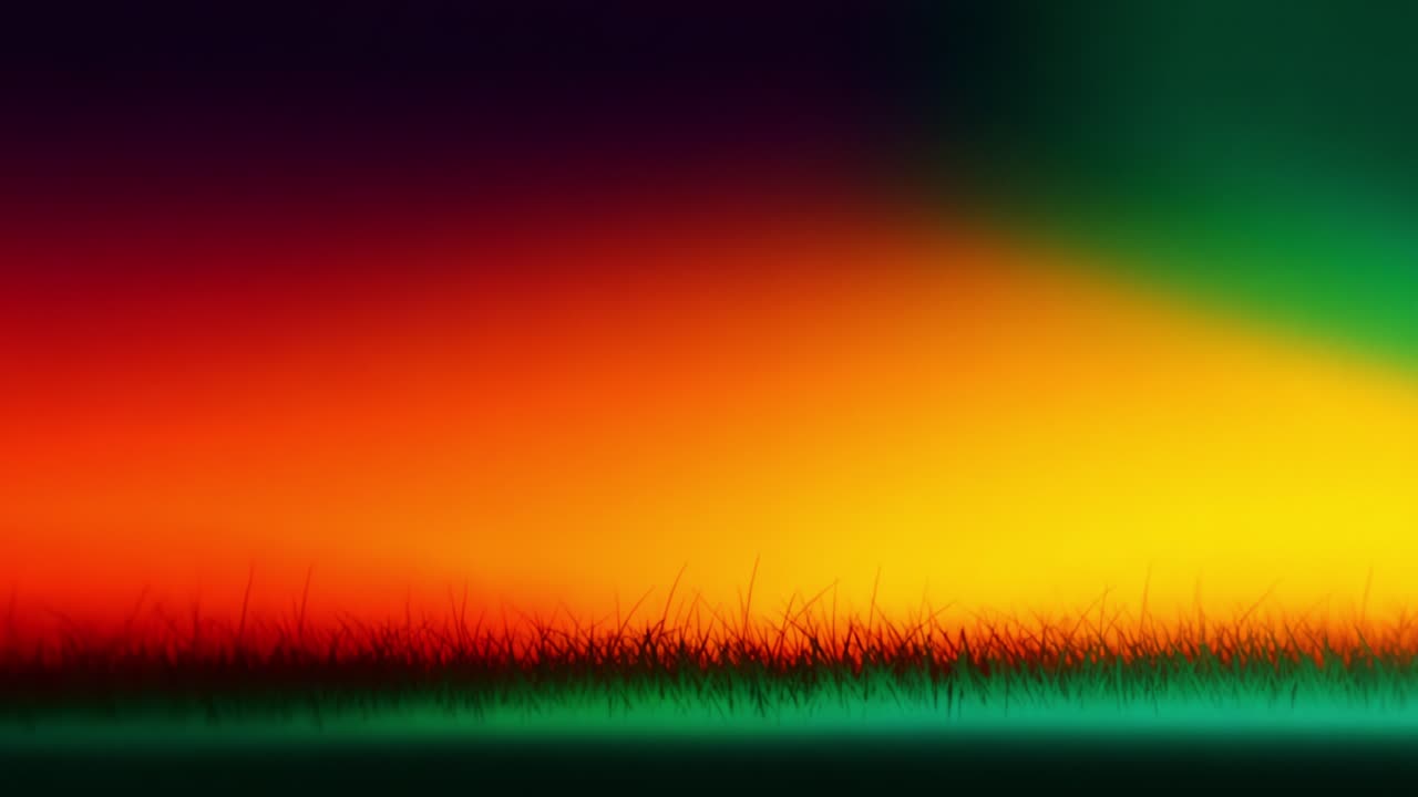 A Captivating Transition from Night to Day: This Abstract Artwork Captures the Vibrant Blend of Colors and Textures Spanning from Dark Hues to Bright Light with Grass in the Foreground