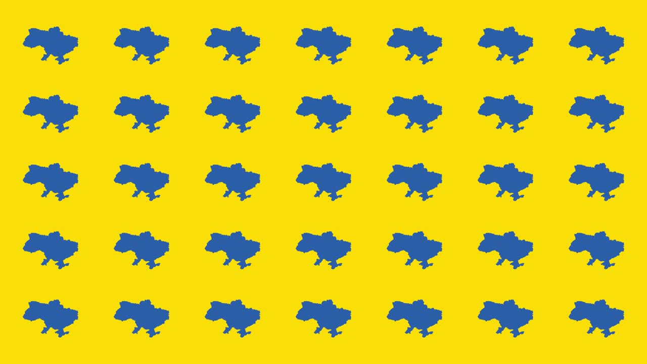 파란색 우크라이나 국가 지도 노란색 배경에 애니메이션 패턴 간단한 정치 모션 그래픽 원활한 루프 배경