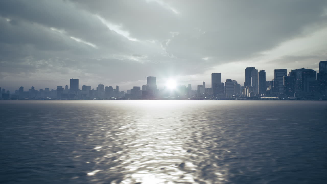 Cityscape at Sunrise/Sunset with Dramatic Clouds