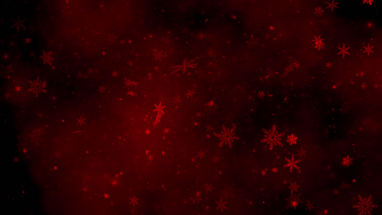 Magical background of glowing red snowflakes and sparkling particles floating in a misty, dark environment. For Christmas or Valentine's