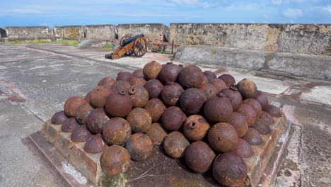 rusted pile of canon balls at spanish fort castilo san cristobal, old san juan puerto rico
