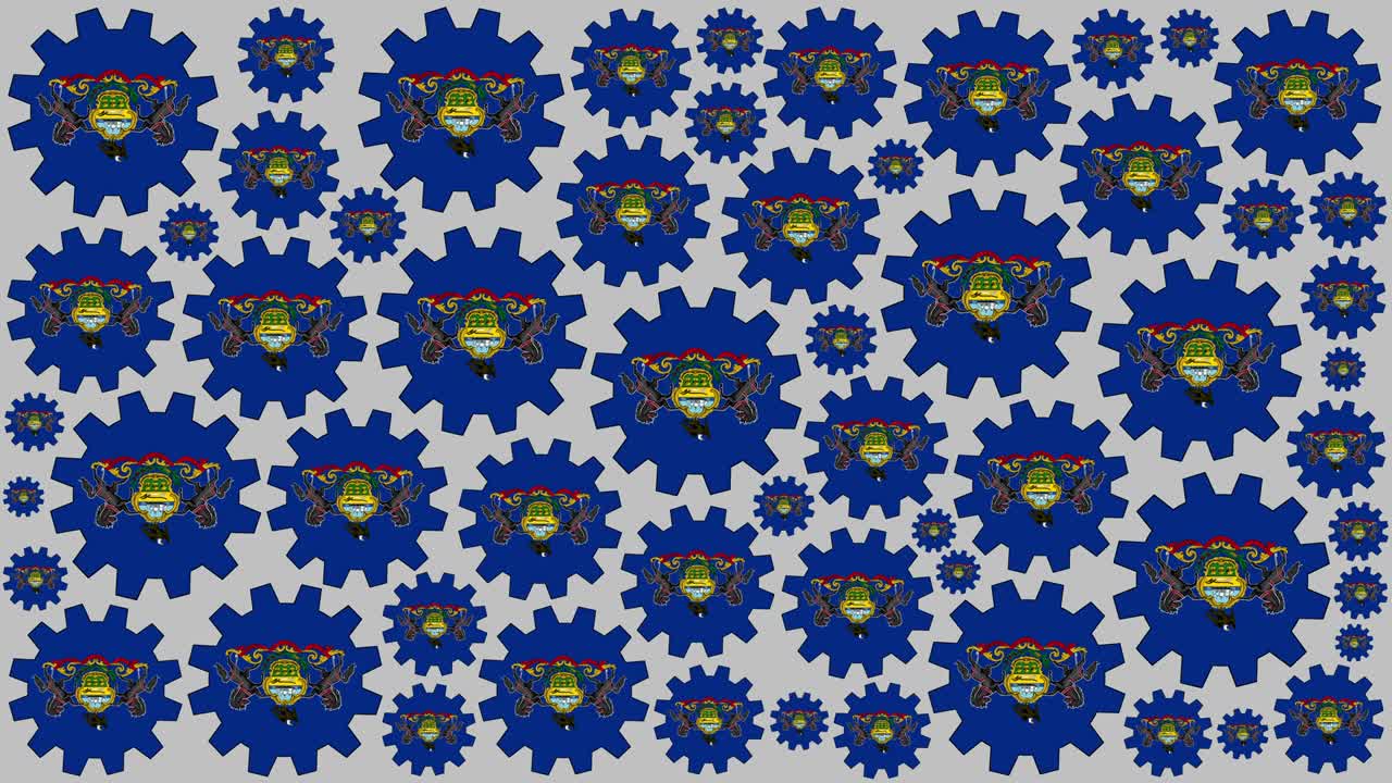 pensilvania bandera del estado de ee.uu. engranajes girando fondo