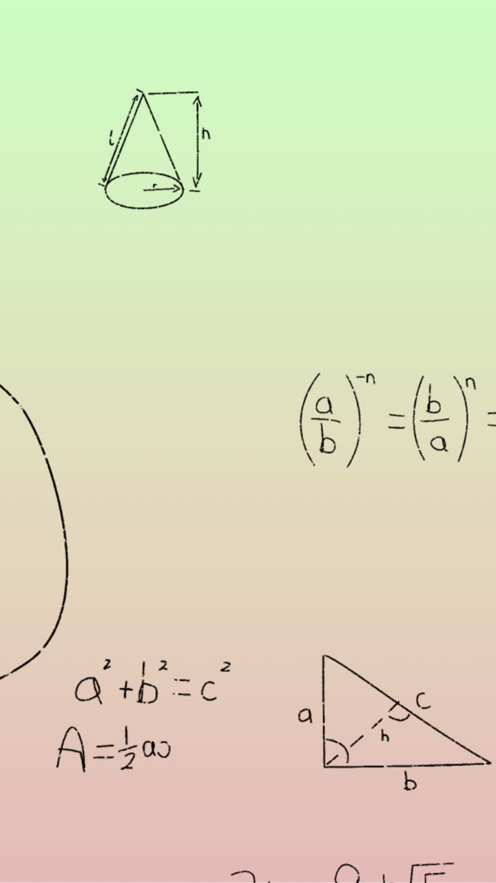 animación de fórmulas matemáticas escritas a mano sobre un fondo verde a rosa