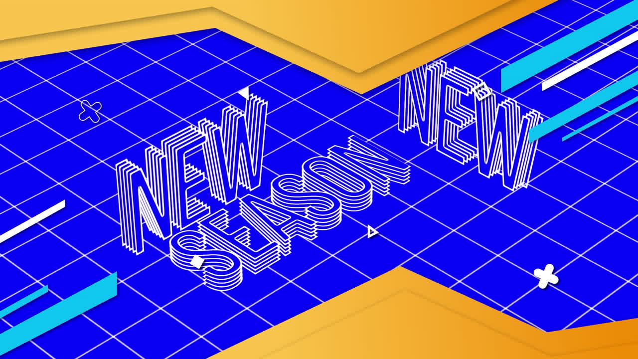 파란색과 노란색 배경에 새로운 시즌의 애니메이션