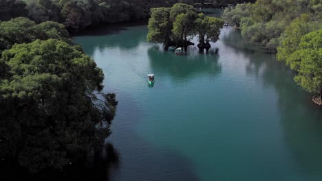 aerial: lago de camecuaro, boat, tangancicuaro, mexico