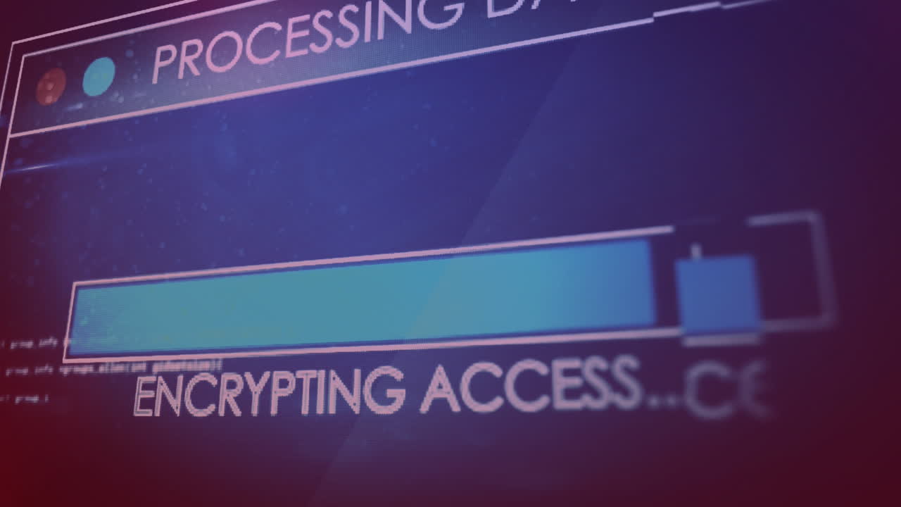 Animation of computer data loading with programming language on screen