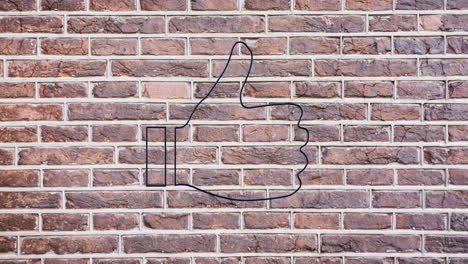 animación de pulgares luminosos de neón hacia arriba icono en la pared de ladrillo