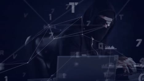 animación de la red de conexiones con números y hacker