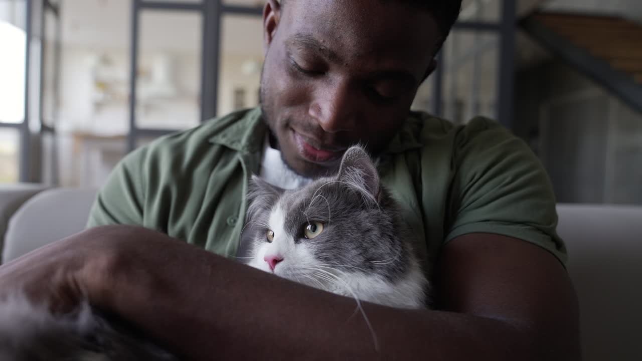 Pet owner with his cat