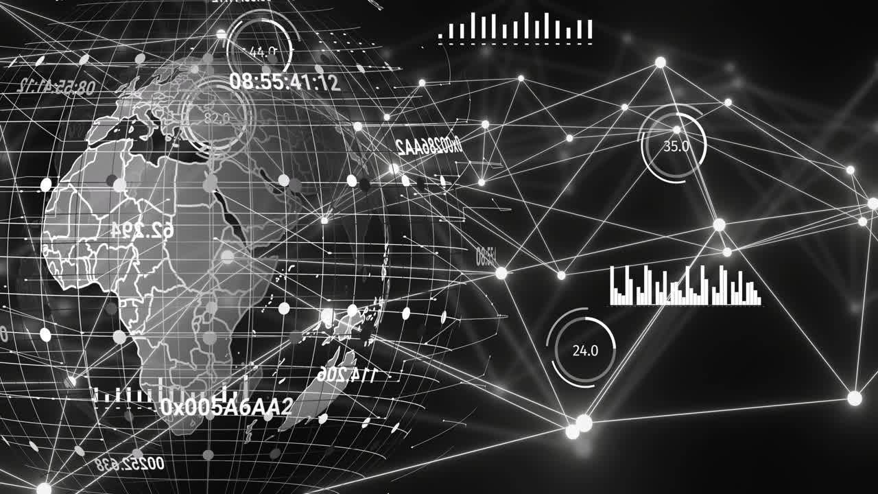 Animation of data and network of connections over globe