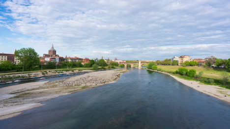 ponte coperto in pavia at sunny and clouds day, lombardy, italy