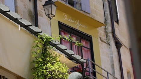 colorful building facade with lush greenery