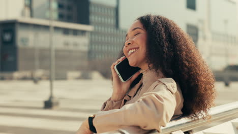 phone call, smile and businesswoman sitting