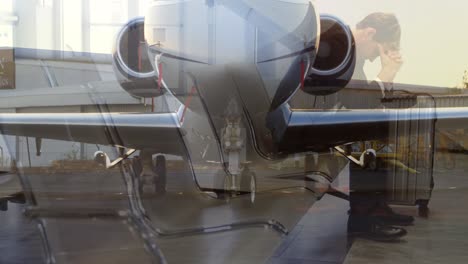 animación de la llanura en el hangar aéreo sobre la terminal del aeropuerto
