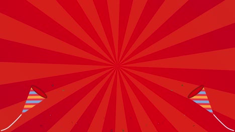 this is an animated video of a reddish sunburst and bursting party cracker celebration.